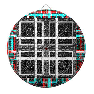 Chic Chequered Black, White & Red Graphics Design Dartboard