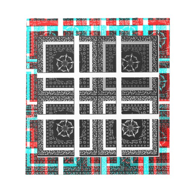 Chic Chequered Black, White & Red Graphics Design Notepad (Front)