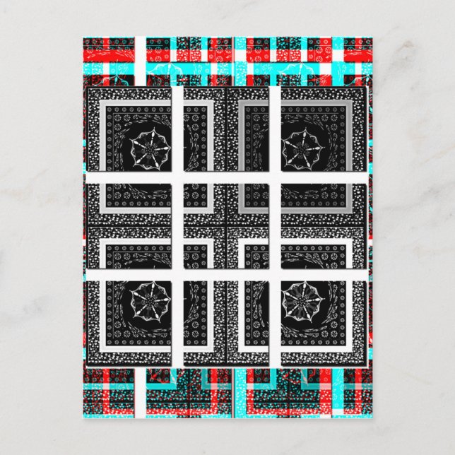 Chic Chequered Black, White & Red Graphics Design Postcard (Front)