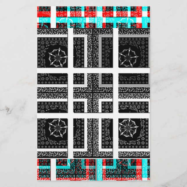 Chic Chequered Black, White & Red Graphics Design Stationery (Front)