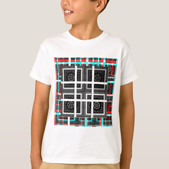 Chic Chequered Black, White & Red Graphics Design T-Shirt (Front)