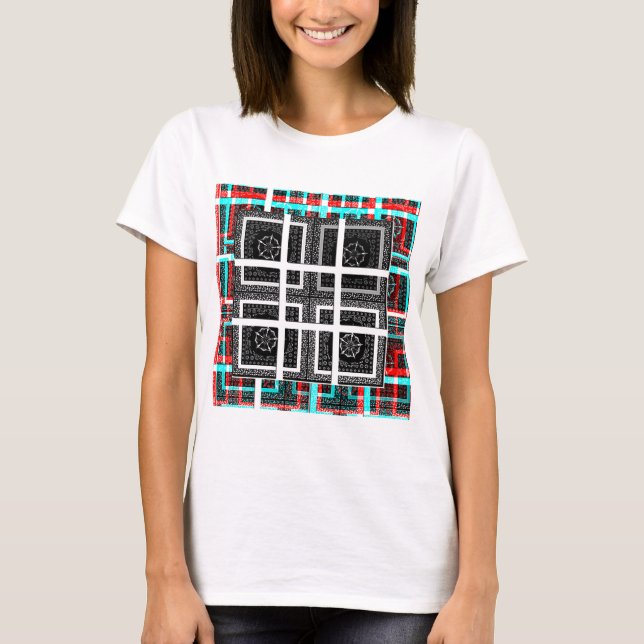 Chic Chequered Black, White & Red Graphics Design T-Shirt (Front)