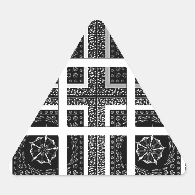 Chic Chequered Black, White & Red Graphics Design Triangle Sticker (Front)