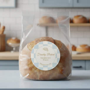Chic Chequered Blue Croissant Bakery Product Classic Round Sticker