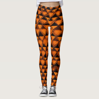 Chic Chequered Fusion: Orange & Black Leggings