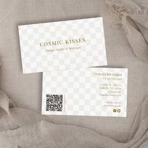 Chic Chequered Tan QR Code Branding Modern Business Card