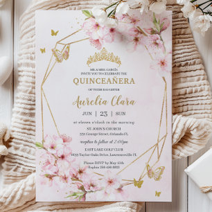 Chic Cherry Blossoms Floral Quinceañera Sweet 16 Invitation