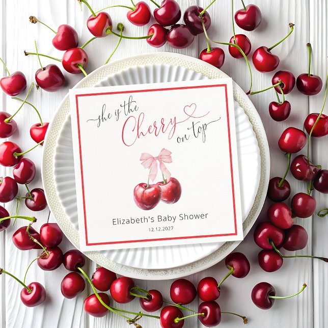 Chic Cherry on Top Coquette Baby Shower Napkin (Creator Uploaded)