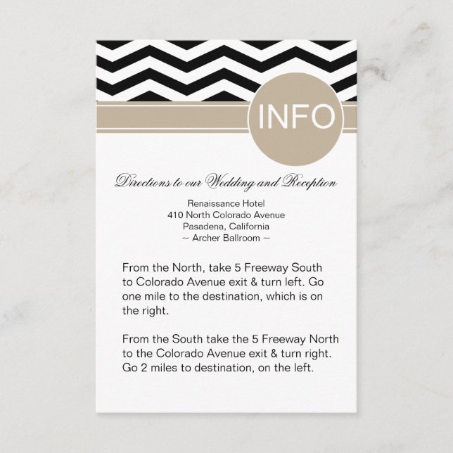 Chic Chevron Info Wedding Directions | black Enclosure Card (Front)