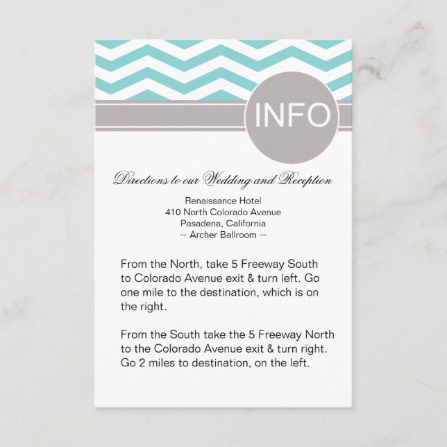Chic Chevron Info Wedding Directions | teal Enclosure Card (Front)
