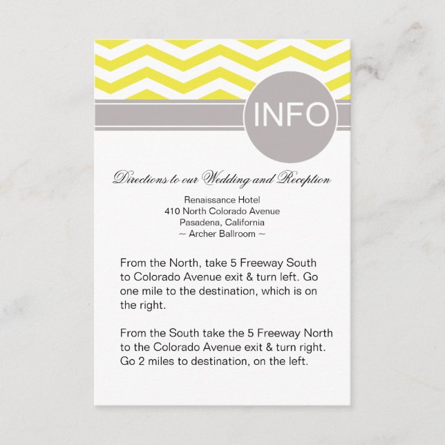 Chic Chevron Info Wedding Directions | yellow Enclosure Card (Front)