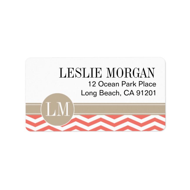 Chic Chevron Monogram | coral Label (Front)