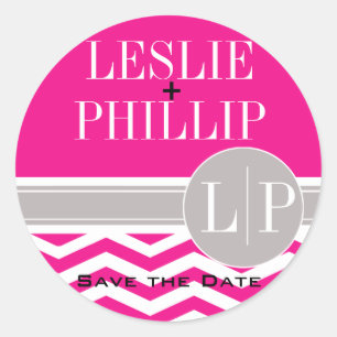 Chic Chevron Monogram   fuschia Classic Round Sticker