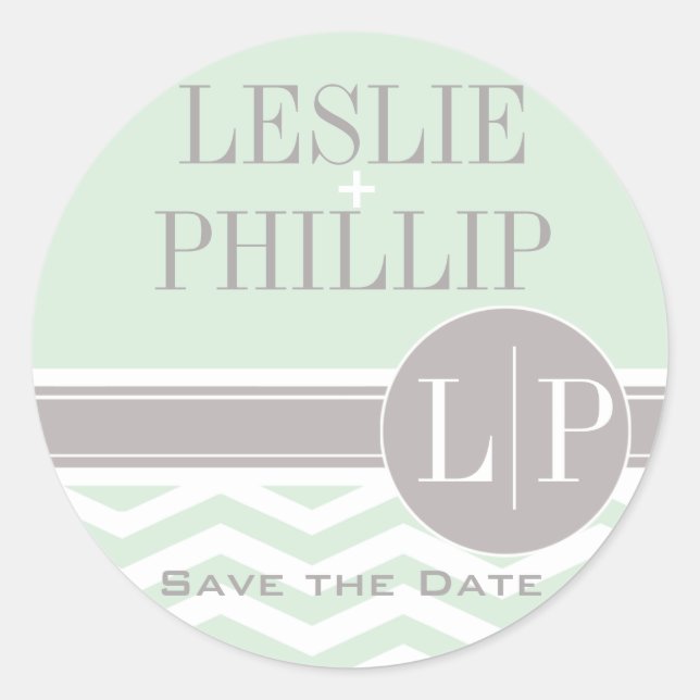 Chic Chevron Monogram | mint Classic Round Sticker (Front)
