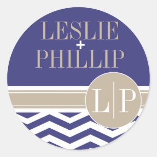 Chic Chevron Monogram   navy Classic Round Sticker