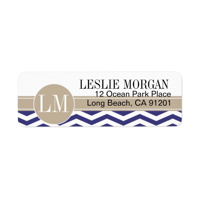 Chic Chevron Monogram | navy Return Address Label (Front)