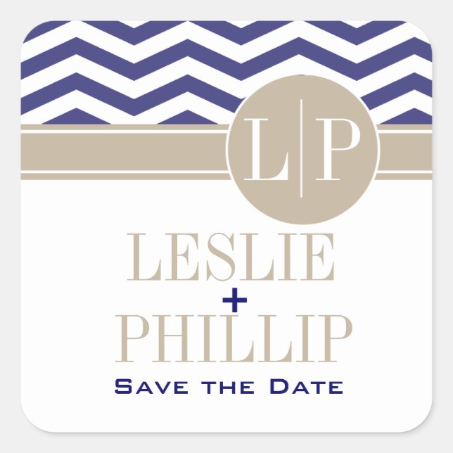 Chic Chevron Monogram | navy Square Sticker (Front)