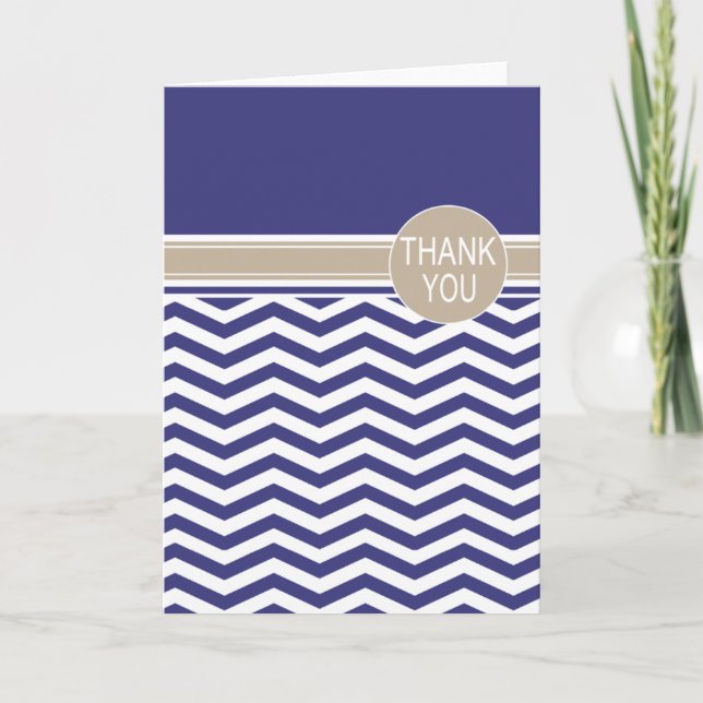 Chic Chevron Monogram | navy Thank You Card (Front)