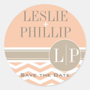 Chic Chevron Monogram   peach Classic Round Sticker