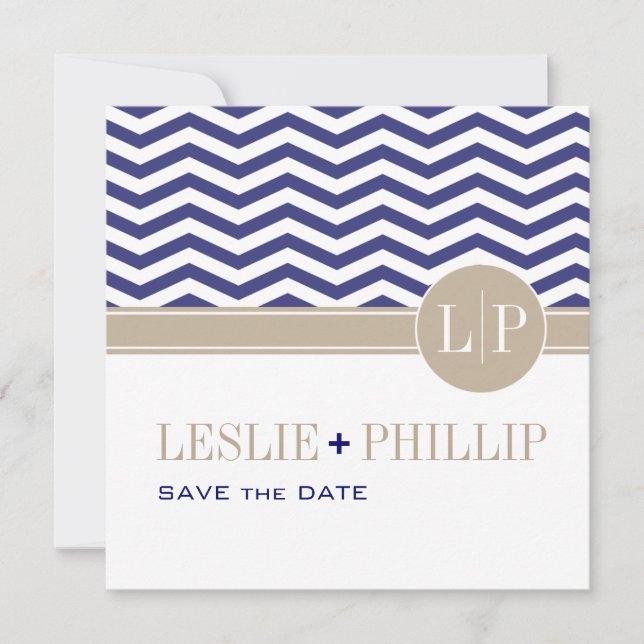 Chic Chevron Monogram Save the Date | navy (Front)