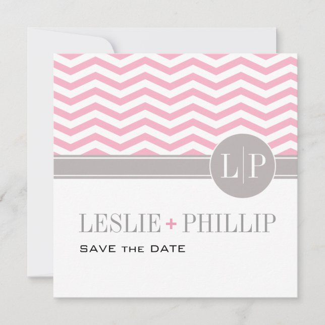 Chic Chevron Monogram Save the Date | pink (Front)