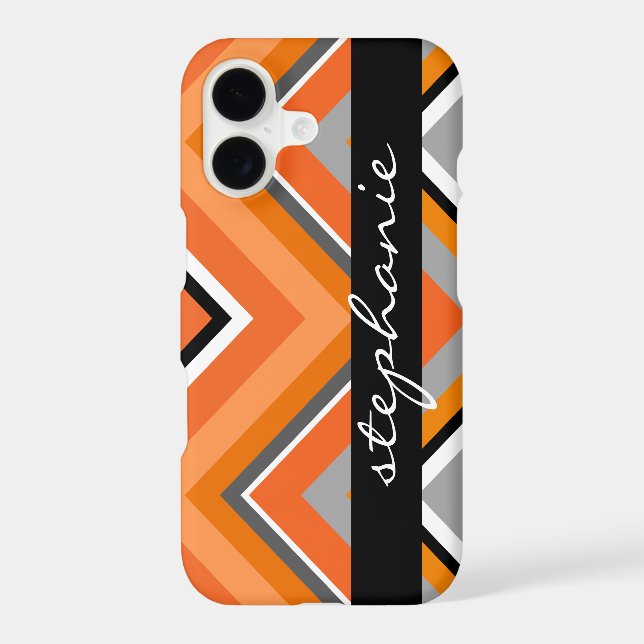 Chic Chevron Pattern Black Grey Orange with Name (Back)
