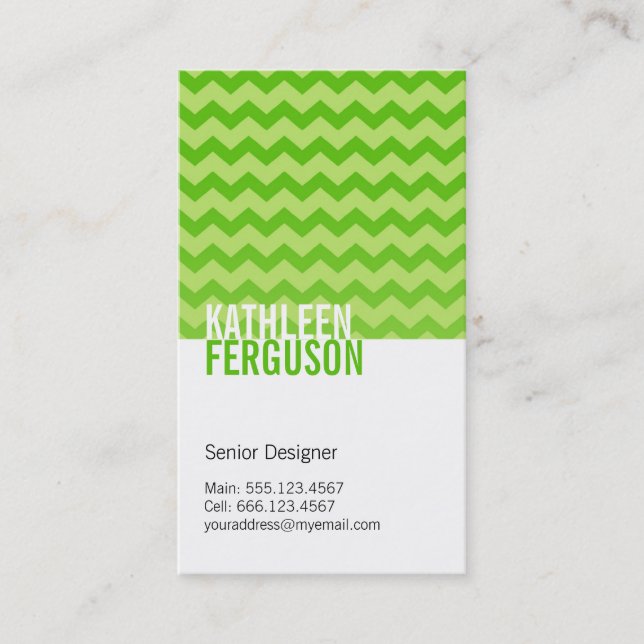 Chic chevron pattern mint green two tone stylish business card (Front)