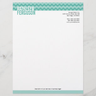 Chic chevron pattern teal blue two tone stylish customized letterhead