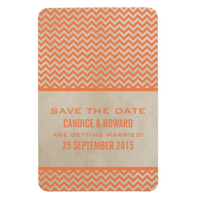 Chic Chevron Save the Date Magnet, Orange Magnet (Vertical)
