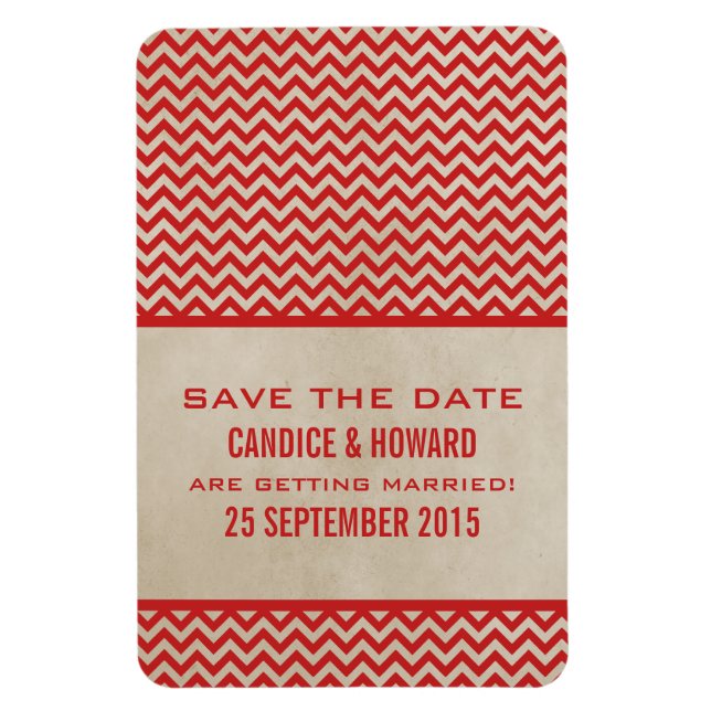 Chic Chevron Save the Date Magnet, Red Magnet (Vertical)