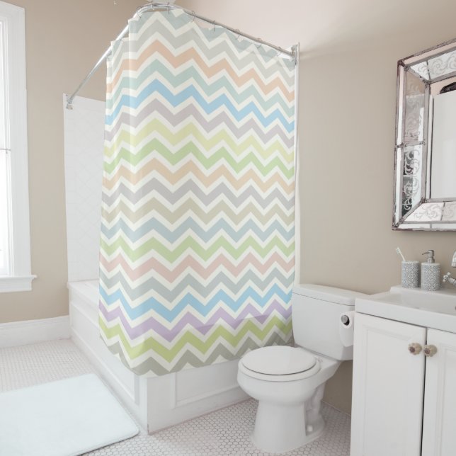 Chic Chevron Stripes Pastels Soft Designer Colours Shower Curtain (In Situ)