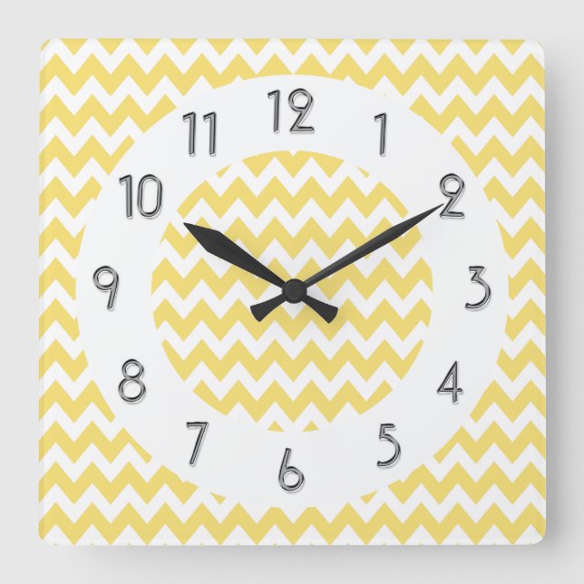 Chic Chevrons Pattern - Lemon White Square Wall Clock (Front)