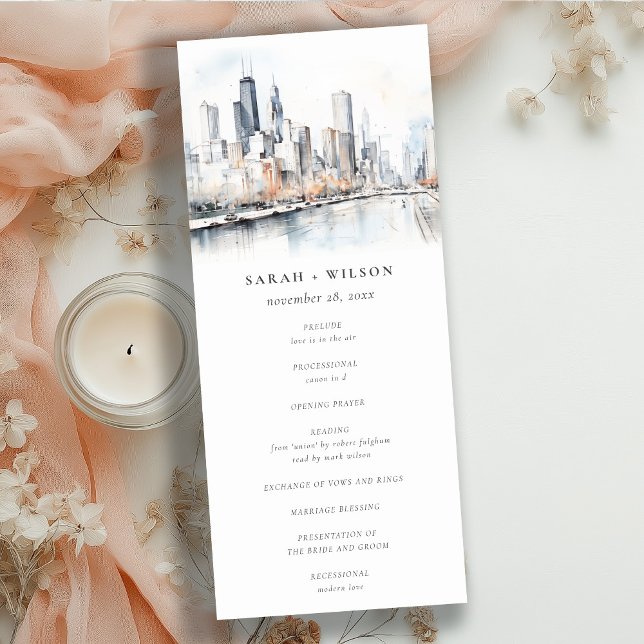 Chic Chicago, Illinois City Scape Wedding Program  (Creator Uploaded)