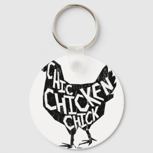 Chic Chicken Chick Vintage Pattern Design Key Ring