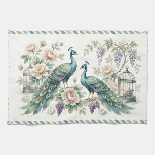 Chic Chinoiserie Peacock Mahjong Tea Towel