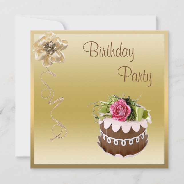Chic Chocolate Cake & Rose Gold Birthday Party Invitation (Front)