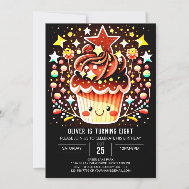 Chic Chocolate Magic Muffin Birthday Invitation (Front)