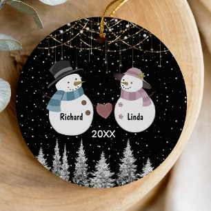 Chic Christmas anniversary engaged married couple Ceramic Ornament
