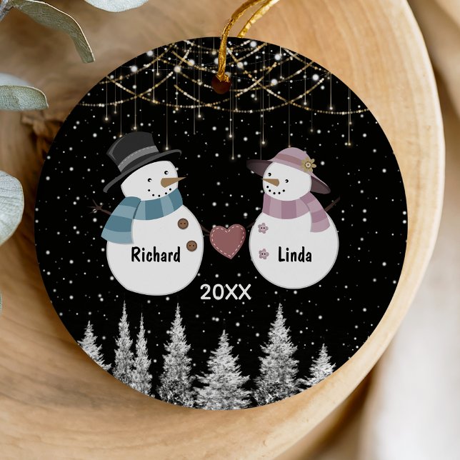 Chic Christmas anniversary engaged married couple  Ceramic Ornament (Creator Uploaded)