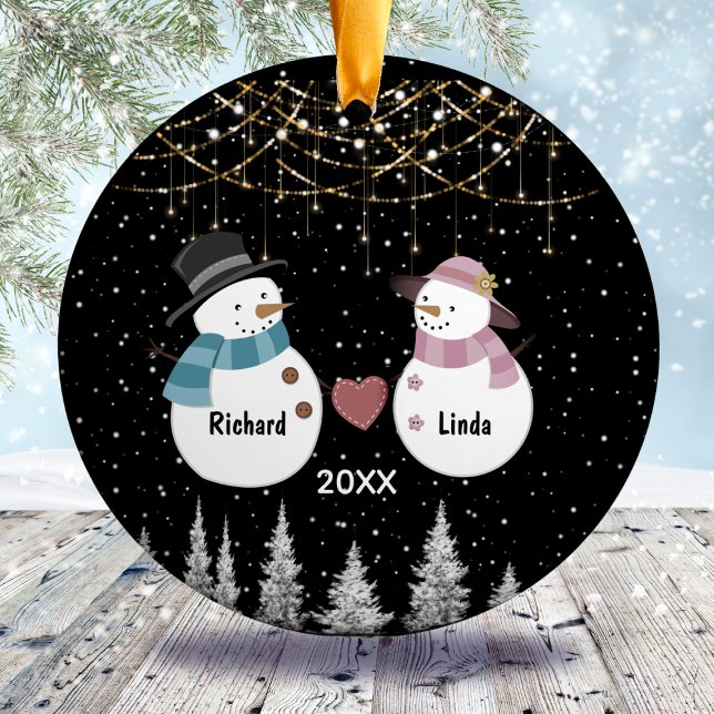 Chic Christmas anniversary engaged married couple  Ceramic Ornament (Creator Uploaded)