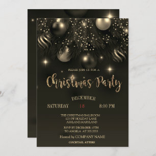 Chic Christmas Balls Black Christmas Company Party Invitation