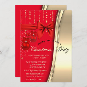 Chic Christmas Balls,Bow,Gold Corporated Party  Invitation