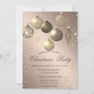 Chic Christmas Balls Rose Gold Christmas Party Invitation