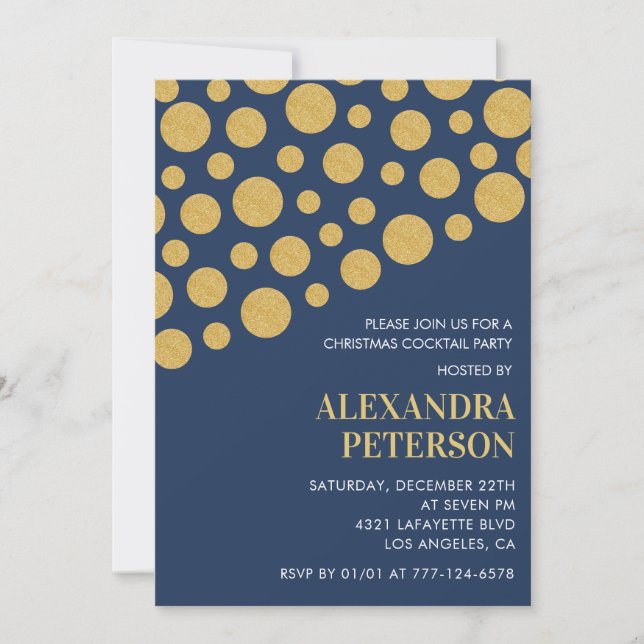 Chic Christmas Cocktail invitations Gold Navy  (Front)