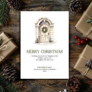 Chic Christmas Door Greeting Card Sage Ivory Gold