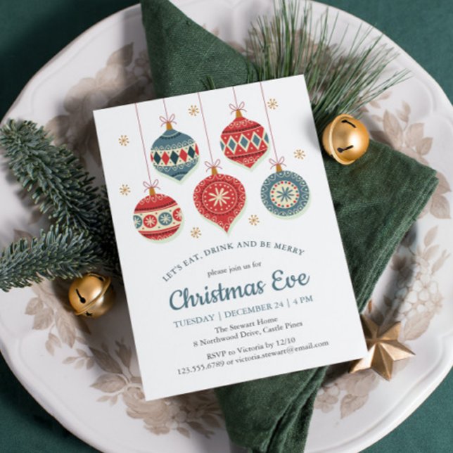 Chic Christmas Eve Dinner Ornament Invitation (Creator Uploaded)