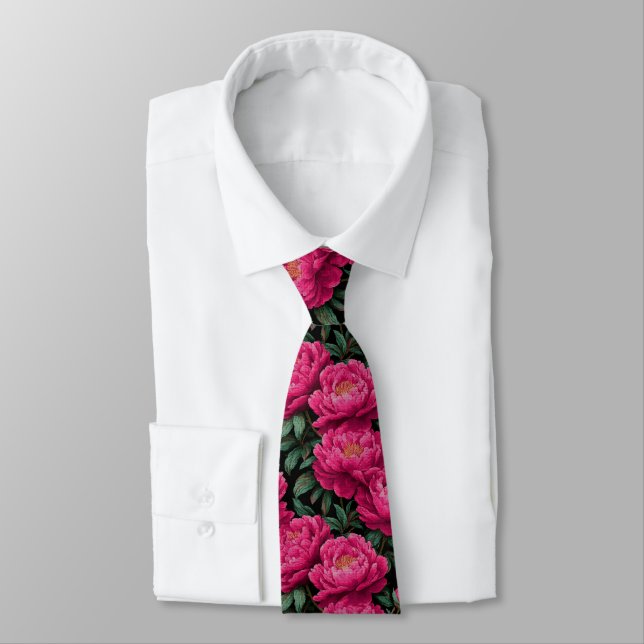 Chic Christmas Gift For Men Peonies Floral Tie (Tied)