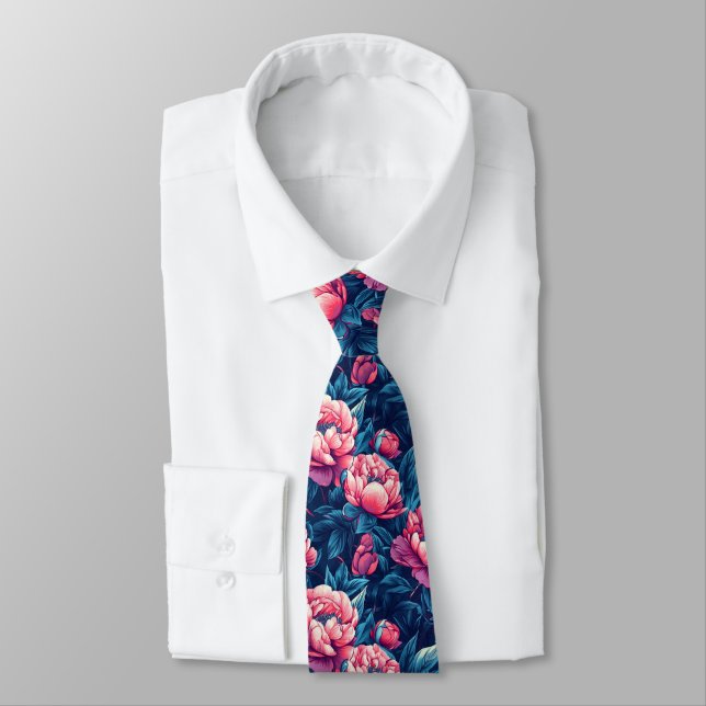 Chic Christmas Gift For Men Peonies Tie (Tied)