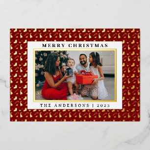 Chic Christmas Gnomes Candy Cane 1 Photo Foil Holiday Card