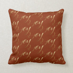 Chic Christmas Gold Terracotta Holiday Joy Pattern Cushion